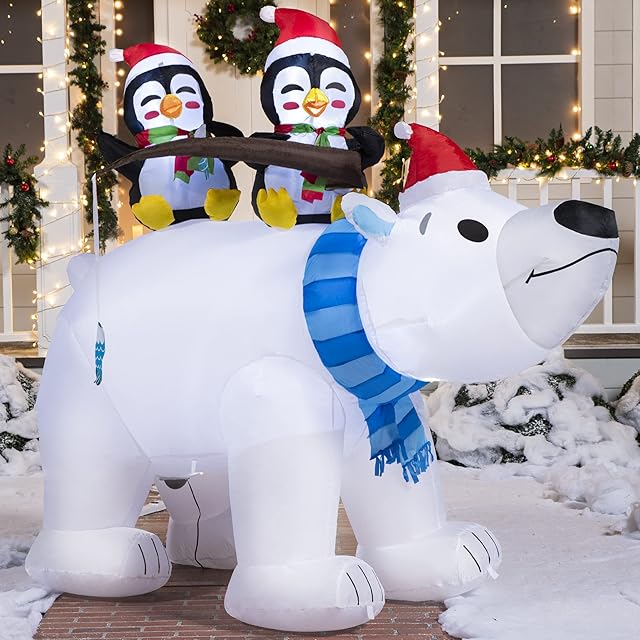 Christmas Inflatable Decoration198cm Inflatable Holiday Winter Polar Bear with Build-in LEDs Blow Up for Christmas Party Indoor, Outdoor, Yard, Garden, Lawn Décor.