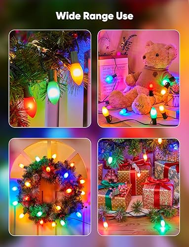 Miniatura 5 de Luces LED vintage C9 de Navidad para exteriores, cadena de luces C9 de 150 pies con 150 bombillas inastillables, impermeables, conectables, luces