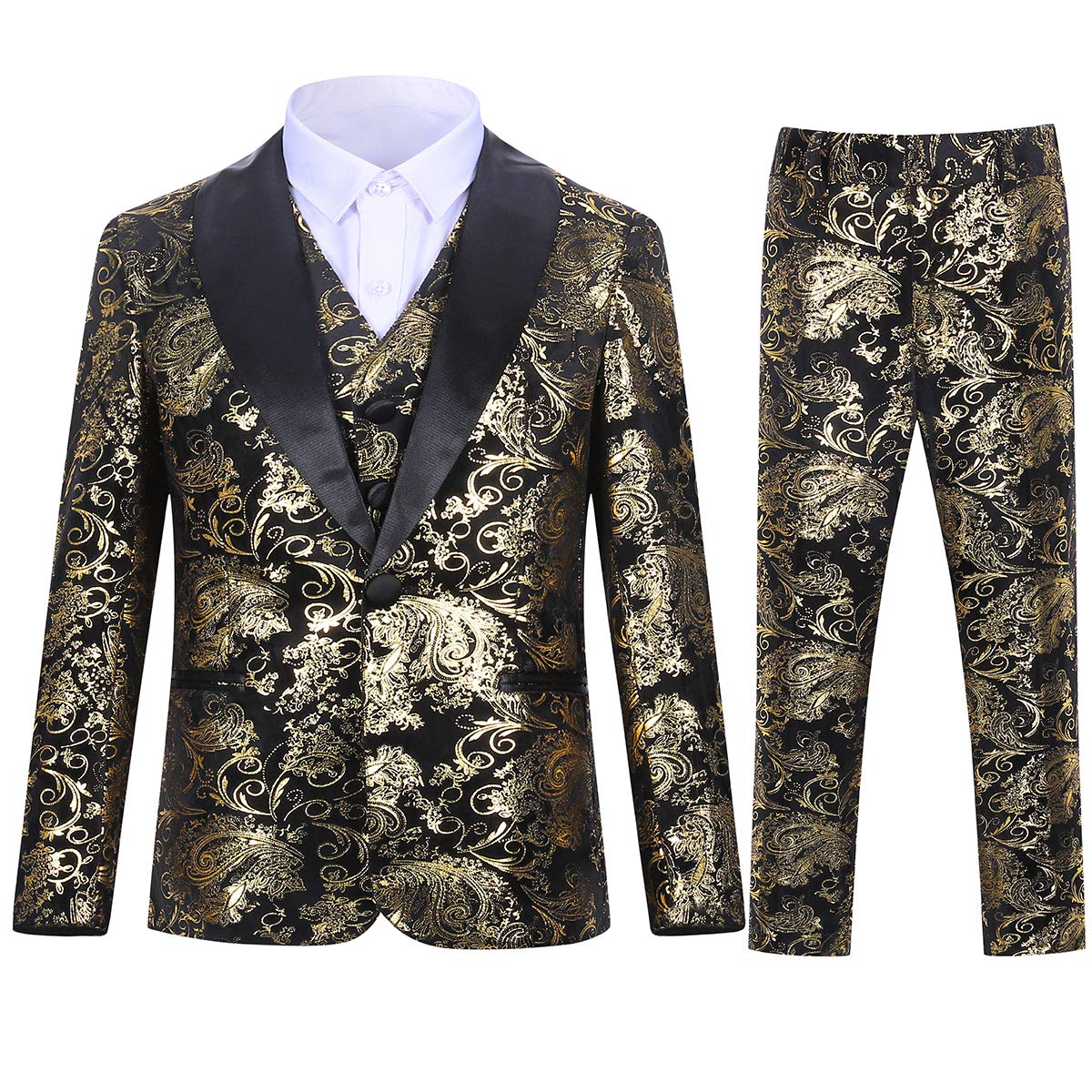 Boyland Boys Jacquard Suit Slim Fit Tuxedo Suits Jacquard Notch Lapel Tux Jacket Pants Party Formal Wear Silver Black Blue