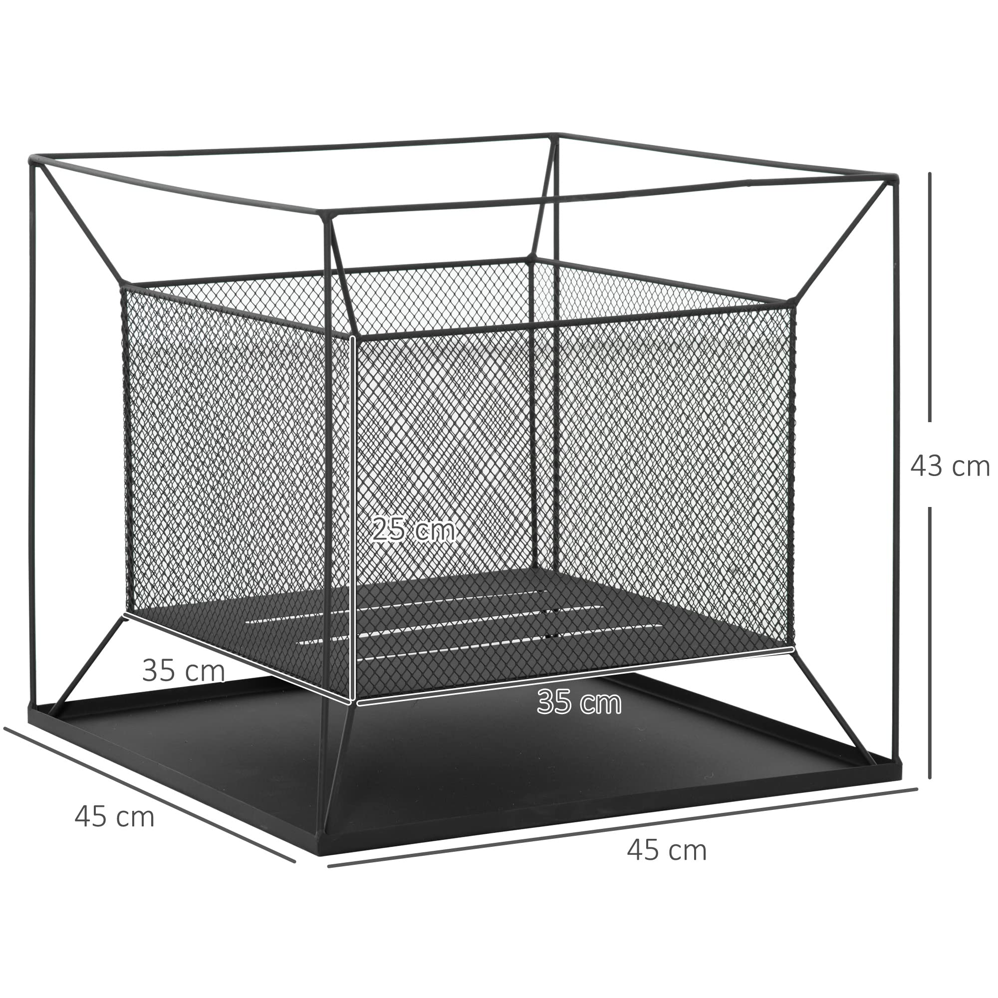 Outsunny Braciere da Giardino in Metallo Portatile, Braciere da Esterno con Design Sospeso e Attizzatoio, 45x45x43cm, Nero