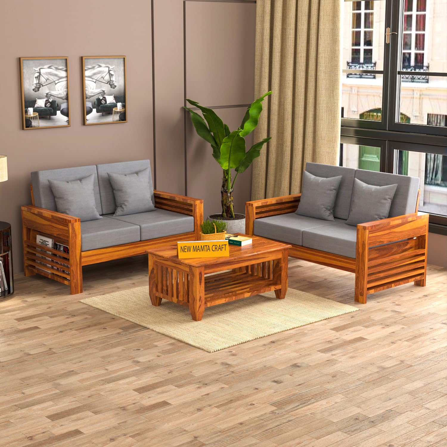 NEW MAMTA CRAFT Sheesham Wood 4 Seater Feltro Sofa Set for Living