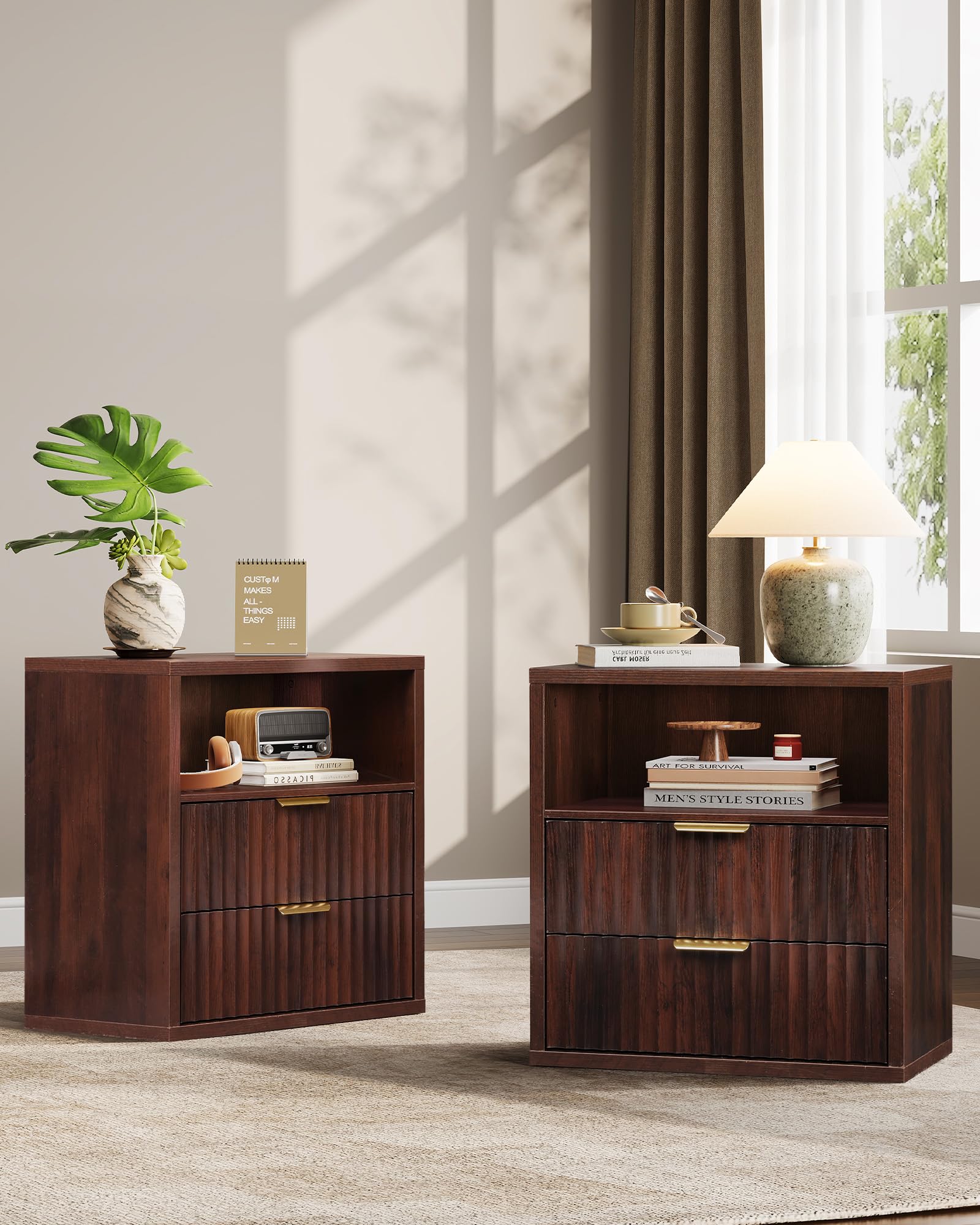 Amazon.com: WLIVE Wood Night Stand, Fluted Nightstands Set of 2