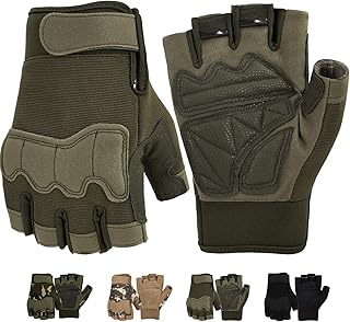 FIORETTO Mens Breathable Padded Fingerless Motorcycle Gloves