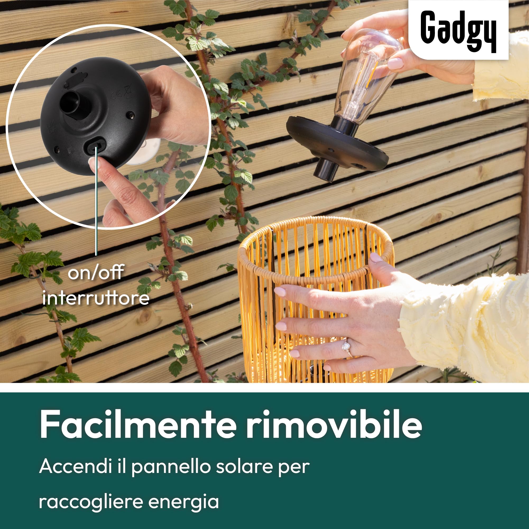Gadgy Lampada da Terra Solare da Esterno con Portafiori | Lampada LED Impermeabile per Giardino, Balcone o Terrazza | Illuminazione Sostenibile con Treppiede Design