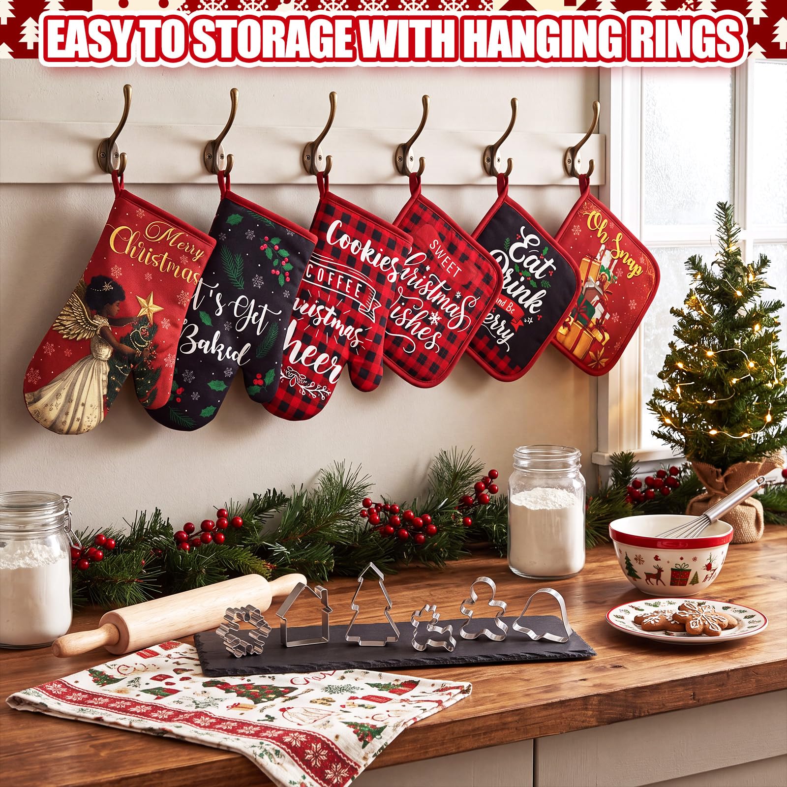 Qinyoung 48 manoplas de cocina navideñas para ollas, Papá Noel negro