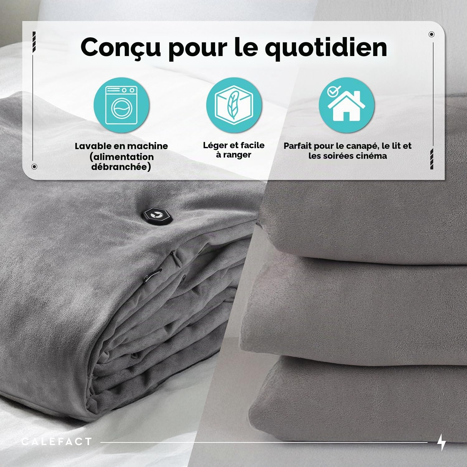 Couverture Chauffante Intérieure – Suédine Ultra-Douce, Chauffage Graphène 4 Zones, 3 Niveaux de Chaleur, Compatible USB-C, Lavable en Machine – Couverture Chauffante Portable pour Maison & B