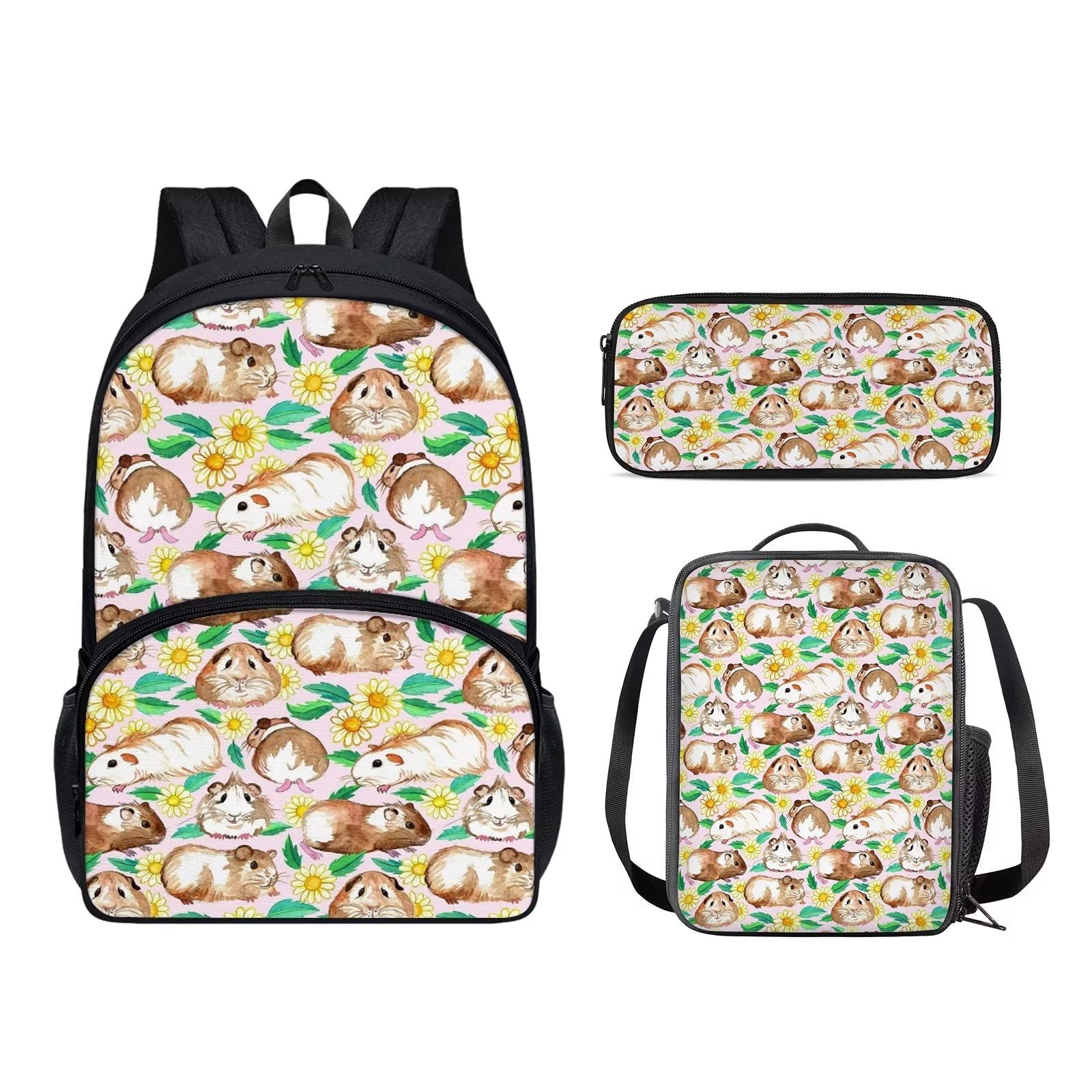 Showudesigns Mochila infantil con lonchera para niños, estuche escolar, Girasol de conejillo de indias, talla única
