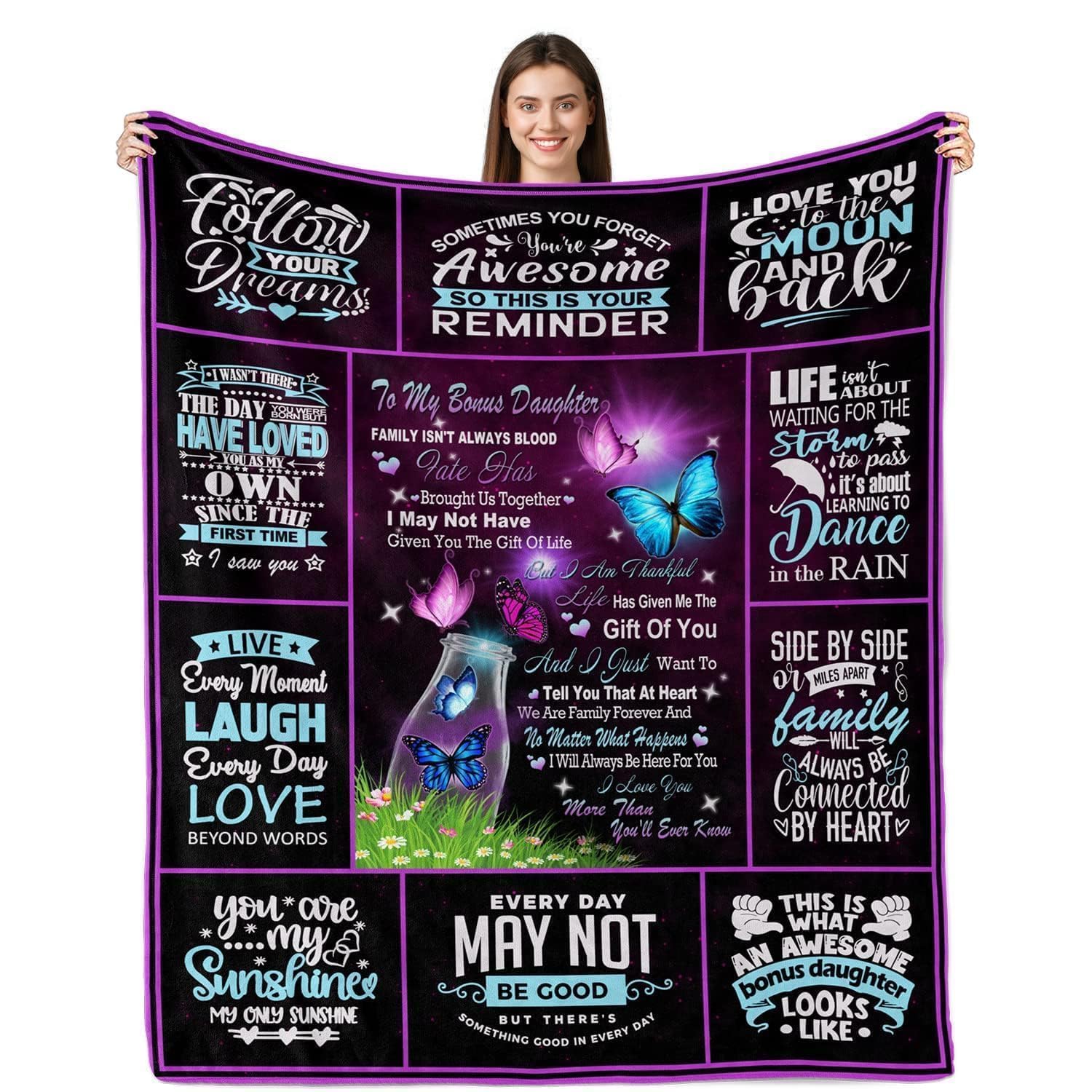 Fifbird Girls Black Bonus Daughter Flannel Fleece Blanket Bonus Daughter Gifts Gift Tepdaughter To My Bonus Daughter Throw Blankets