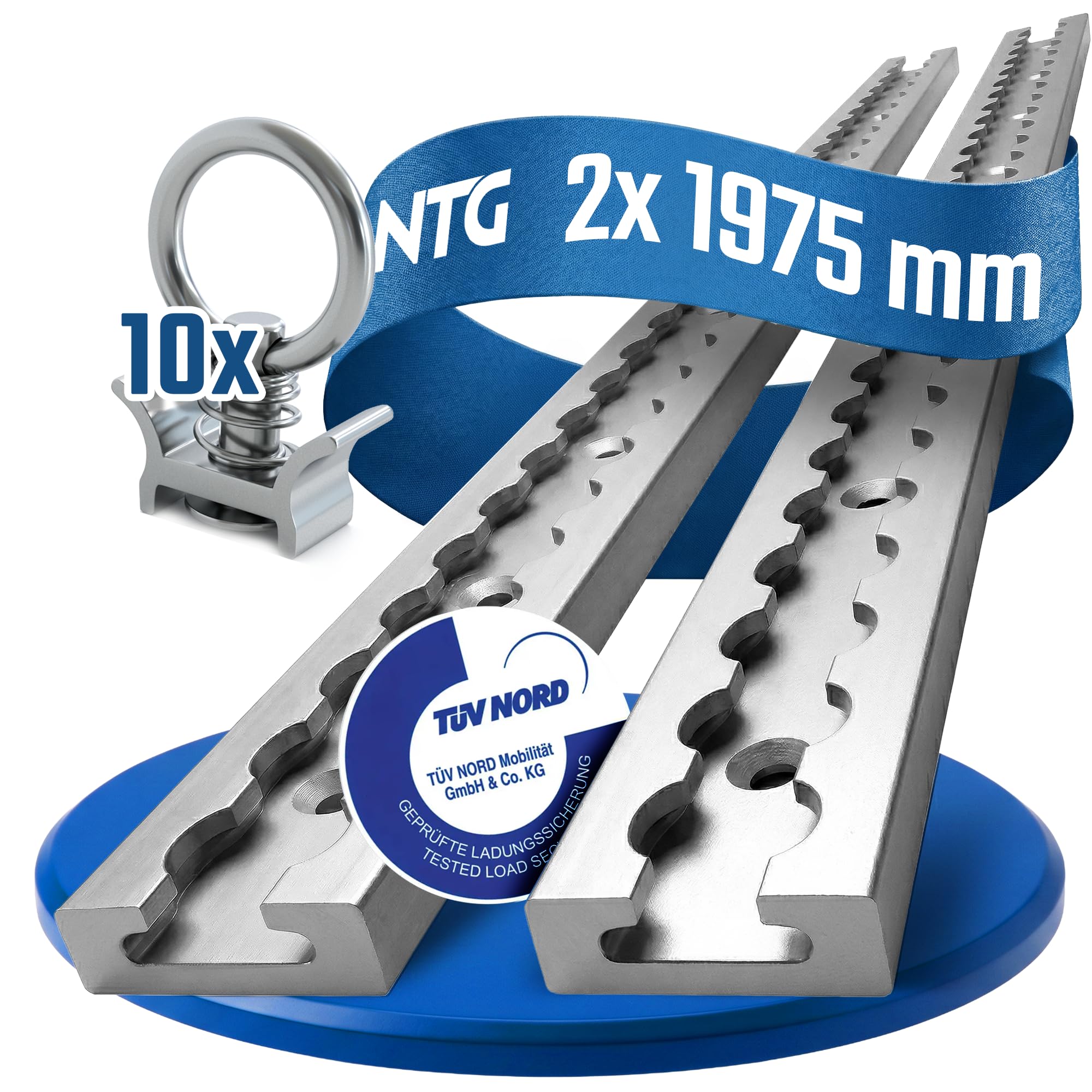 NTG Rail Airlin 2 pièces de 2m avec 10 pièces Fitting Forme carrée avec Trous 1975mm Aluminium Rail d'arrimage sécurisation du Chargement pour camions, remorques et Camping-Cars