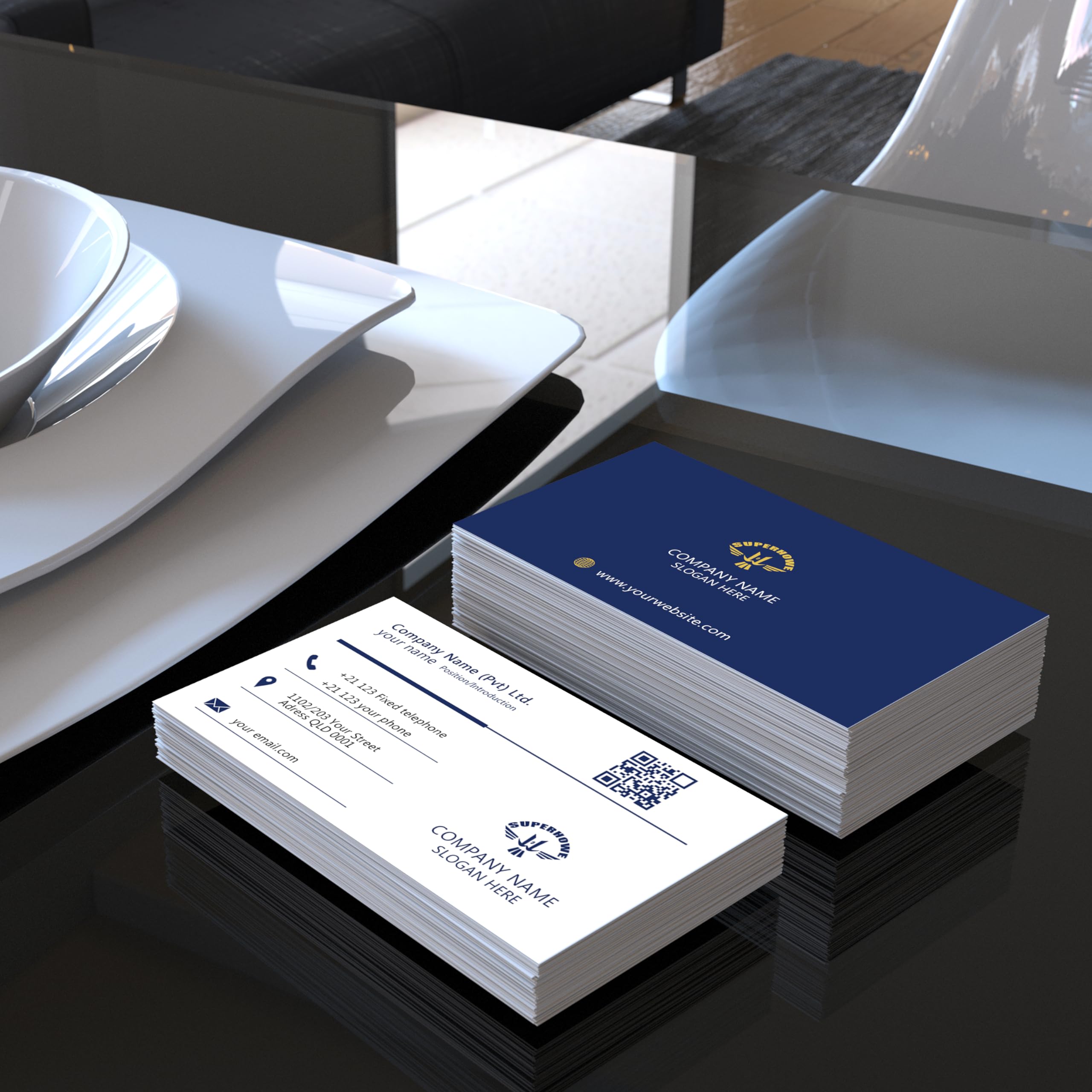 Visitenkarten Personalisiert, Visitenkarten "Frame", Doppelseitiges Design, Drucken Sie Ihr eigenes Logo/Foto/Informationen, Wasserdicht 9,0cmx5,4cm, Personalised Business Cards/Dankeskarten (1000)
