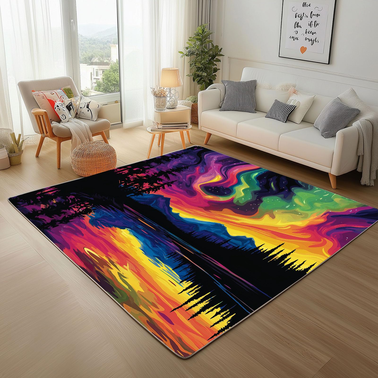 Tapis aurores boréales imprimé paysage coloré tapis lavable 160x230