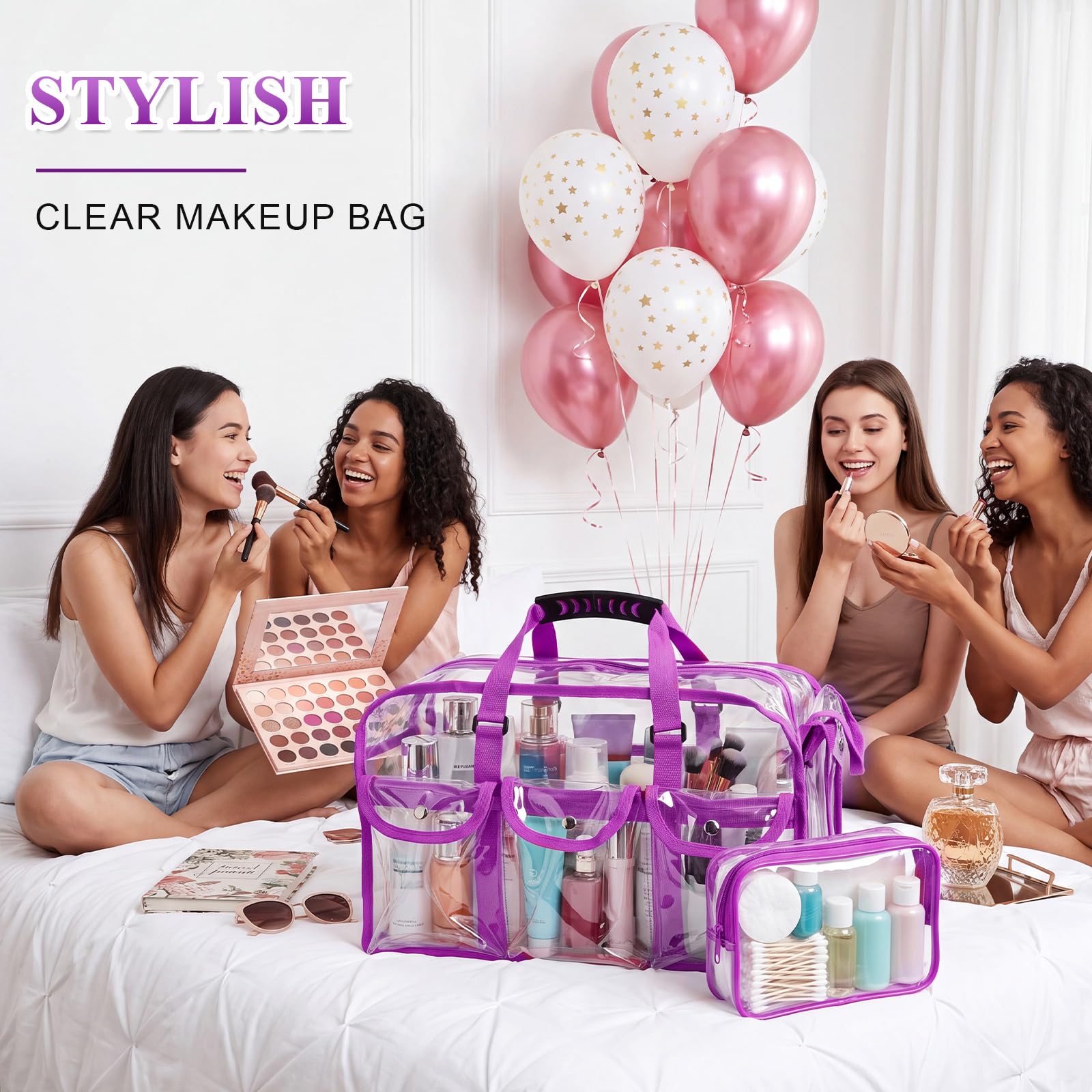 2-Piece PVC Makeup and Toiletry Bag Set with Compartments