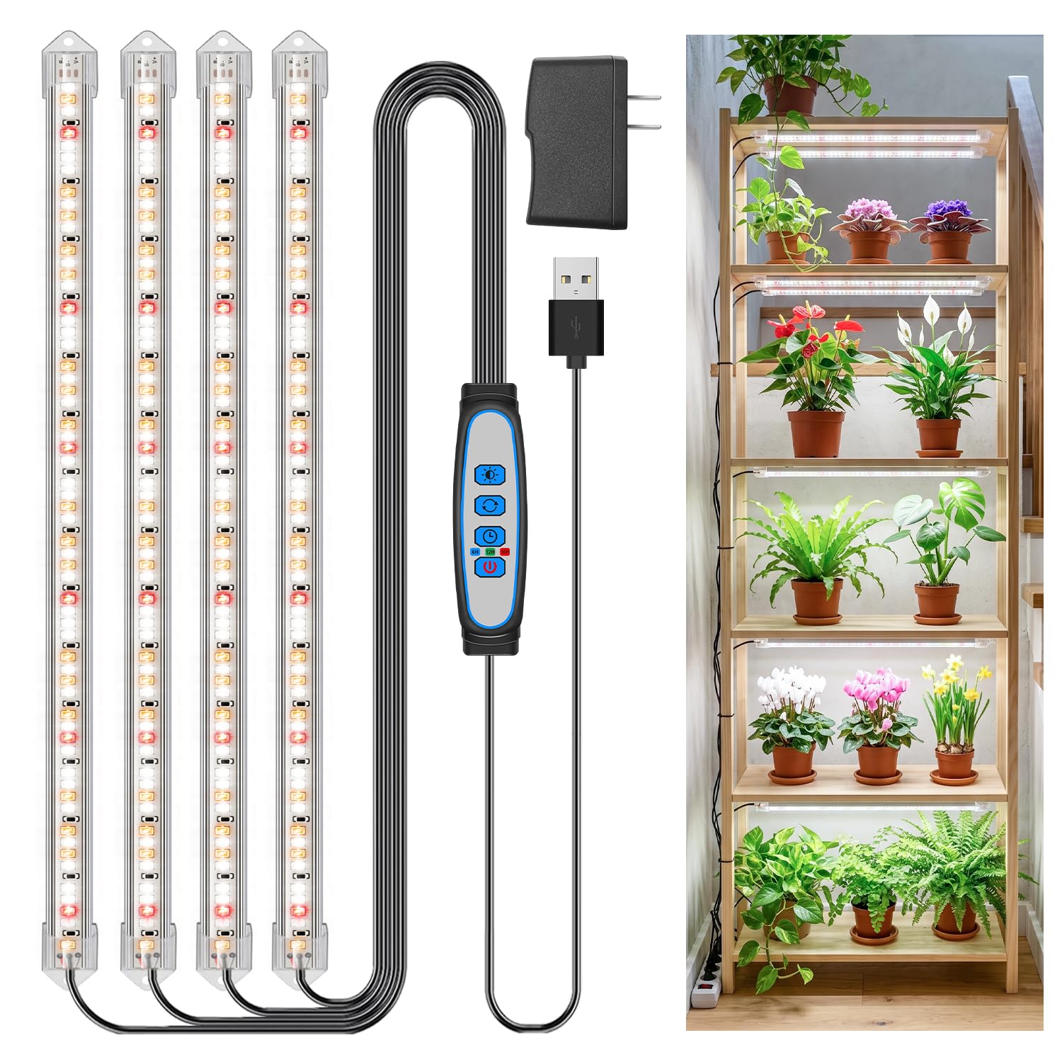 kullsinss grow lights for indoor plants, 16" full spectrum plant grow light strip with upgrade timer 6/12/16 hrs, 3 spectrum modes, 240 leds sunlike growing lamp for seedlings hydroponics succulent