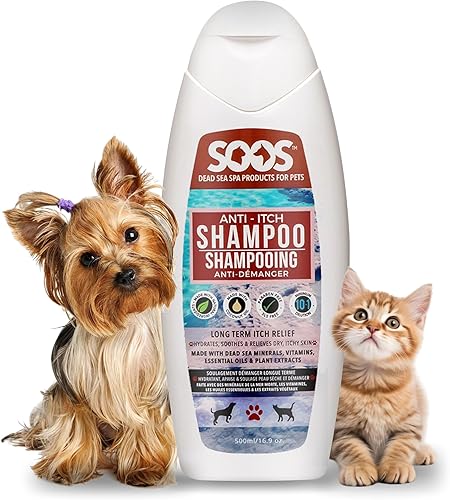 Soos Champú antipicazón para mascotas para perros y gatos - Natural Mar Muerto de rápida absorción - Piel limpia con vitaminas minerales, aceites