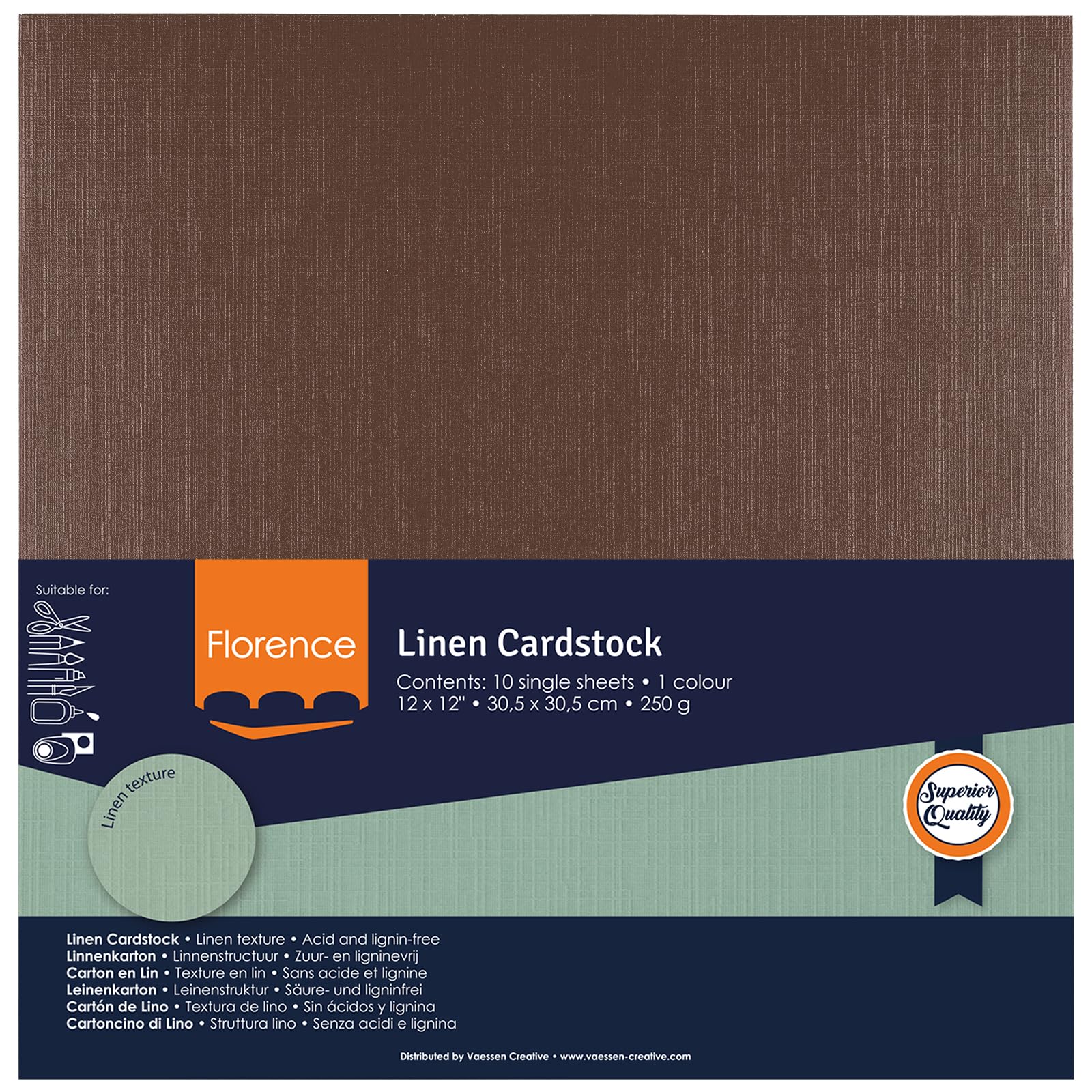 Florence Brązowy lniany karton 250 g - papier do scrapbookingu 30,5 x 30,5 cm - niedźwiedź - kolorowy karton - eleganckie zaproszenia, pudełka na prezenty i projekty artystyczne