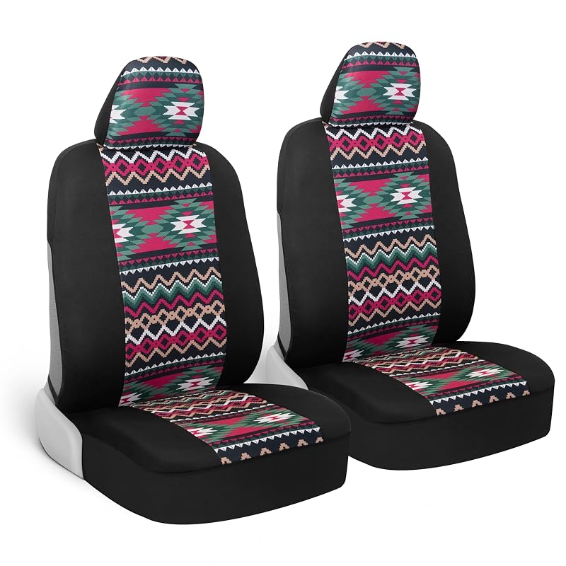 Capas para Bancos Dianteiros BDK Pink Inca Tocapu em Poliéster com Estampa Geométrica e Encostos de Cabeça, Kit com 2