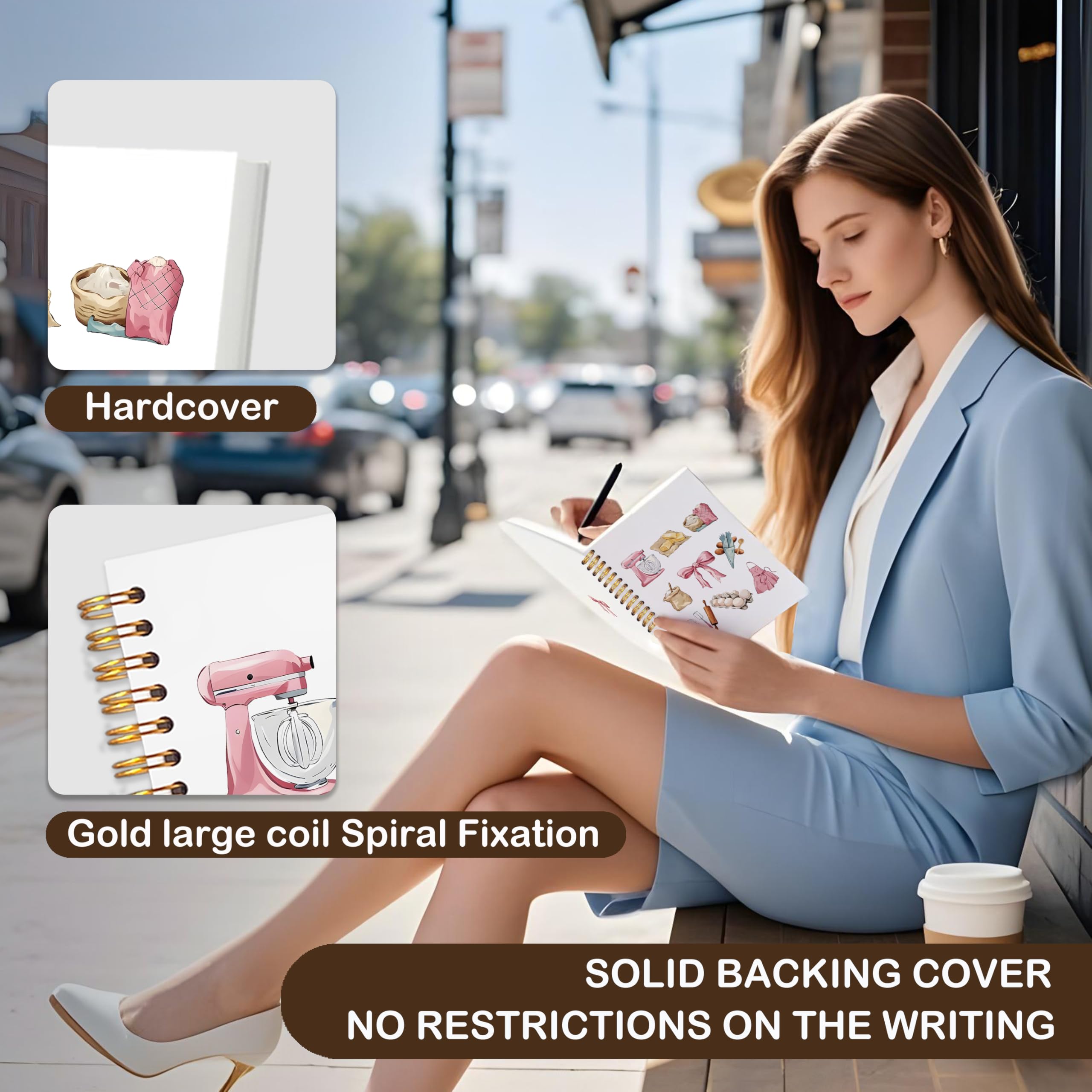 Pinke Schleife, Backgeschenke, Notizbuch, Geschenke für Backliebhaber, Tagebuch, Bäcker-Geschenke für Frauen, Tagebücher, Kokette, rosa Schleife, Backzubehör, Hardcover, Spiralnotizbücher, 14