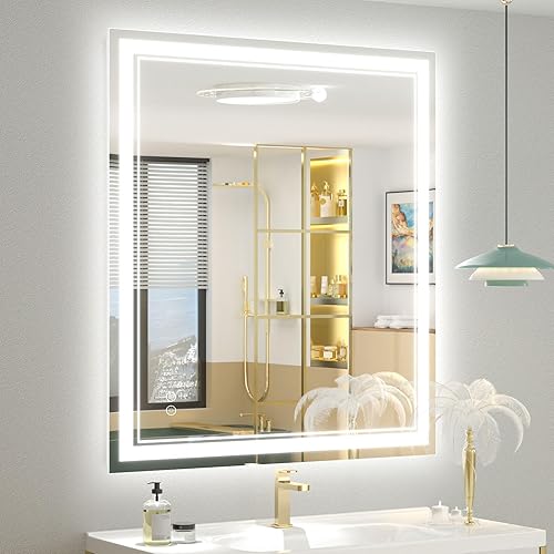 Miniatura 10 de OKPAL Espejo de baño LED de 40 x 30 pulgadas, espejo de baño iluminado, espejo de tocador de baño LED con luces, regulable, antivaho, inastillable,