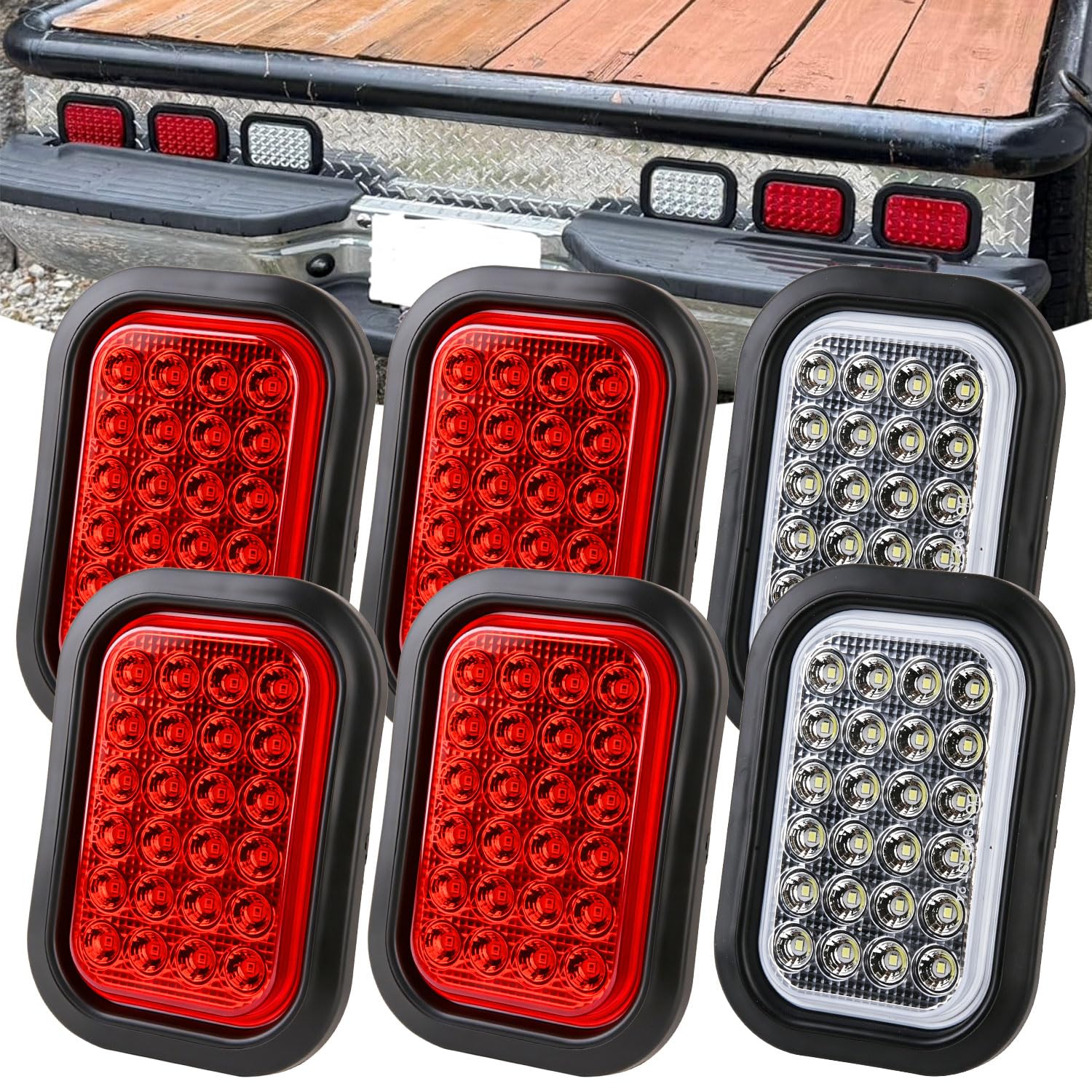 Photo 1 of 6Pcs 3" x 5" Inch Rectangle LED Trailer Tail Back-up Lights 24 LED Kit