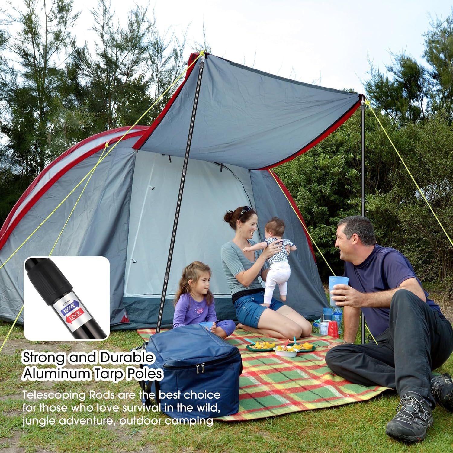 6 Pcs Adjustable Tarp Poles 7.5ft Telescoping Heavy Duty Aluminum Tent Poles Replacement Lightweight Portable Canopy for Tarp Outdoor Camping Hiking Backpacking Awning