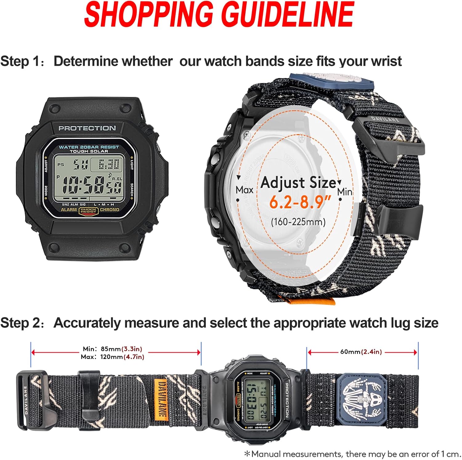 16MM Nylon Watch Band Compatible with G-Shock DW-5600/6900/5700/8900,GW-M5610/6900,GD-100/110/120/350/GM-2100/GA2100/GA-B2100, Military Patches Design, Quick Release Outdoor Watch Strap for Men Women