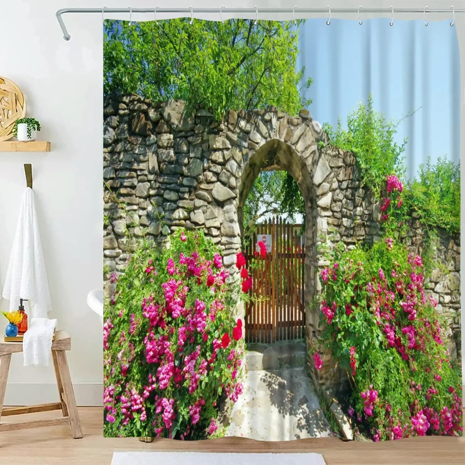 Rideaux de douche de jardin en polyester haut de gamme avec décorations florales
