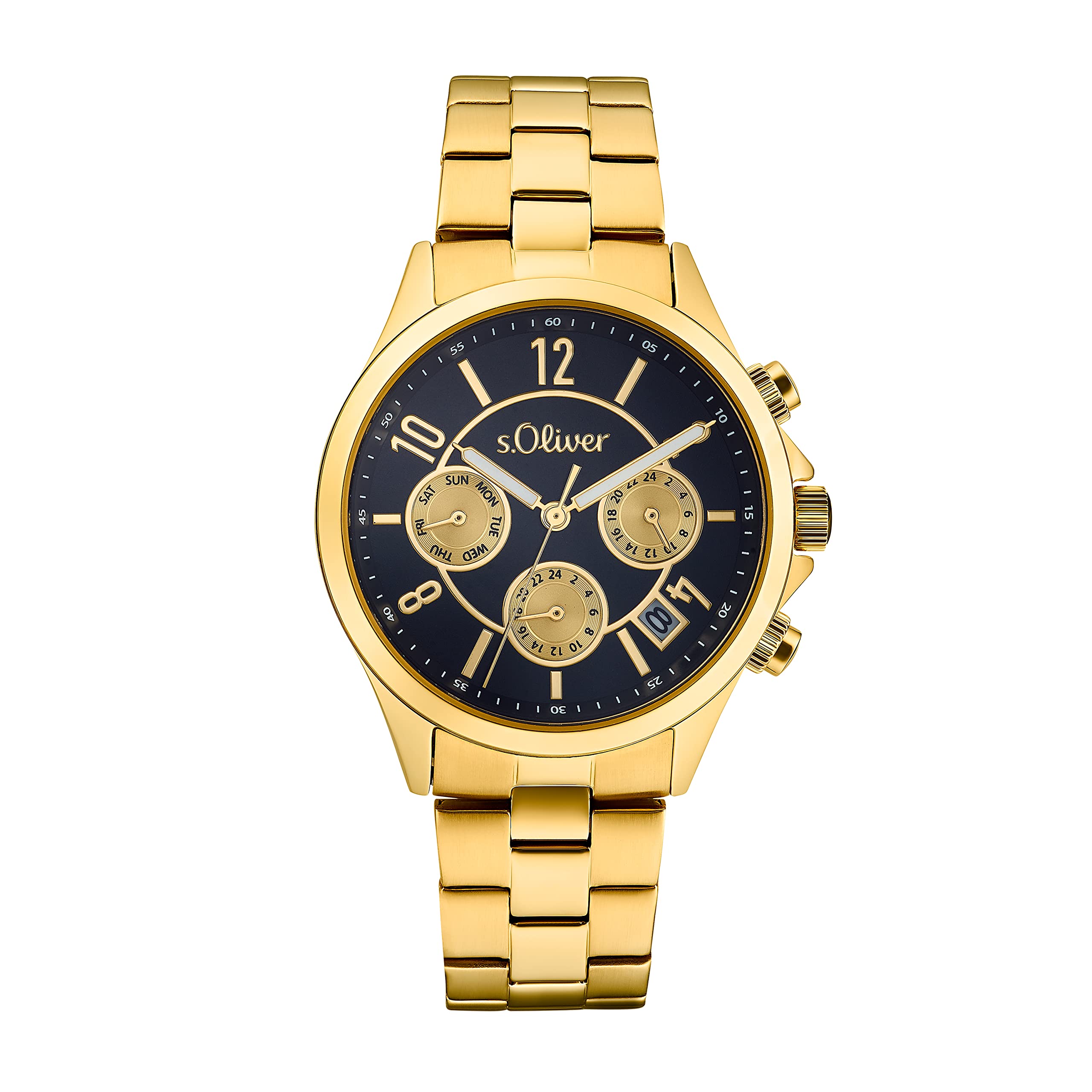 s.Oliver Armbanduhr Damen Multifunktion Analog – mit Edelstahl Armband, Gold, 5 bar Wasserdicht, Geschenkbox