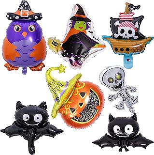 Imme 7Pack Happy Halloween Balloons Bat Pumpkin Ghost Skull Aluminum Foil Balloons with a Air Pump for Halloween Decoration Halloween Party Supplies - coolthings.us