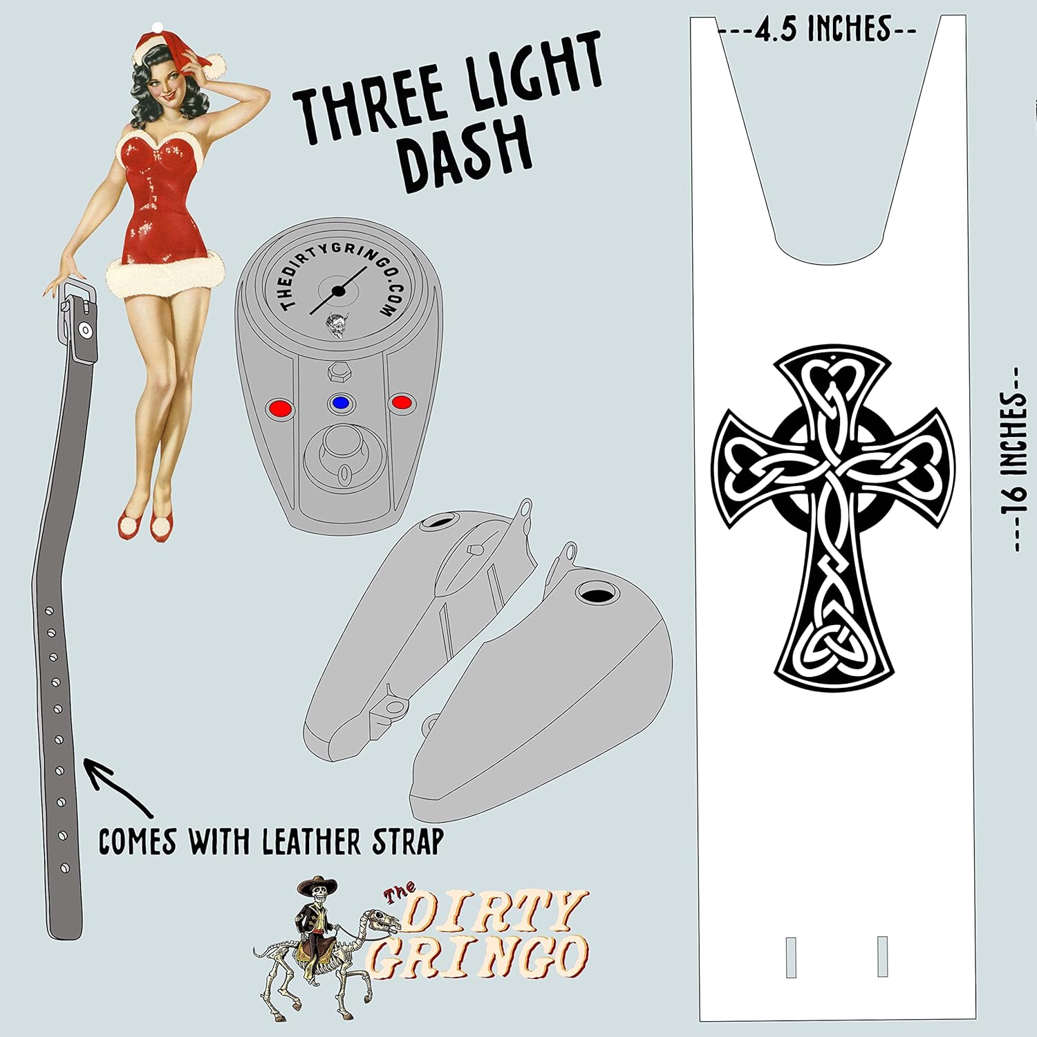 The Dirty Gringo Retro Celtic Cross Black Custom Gas Tank Bib Panel (Split Tank) Compatible with Harley Davidson