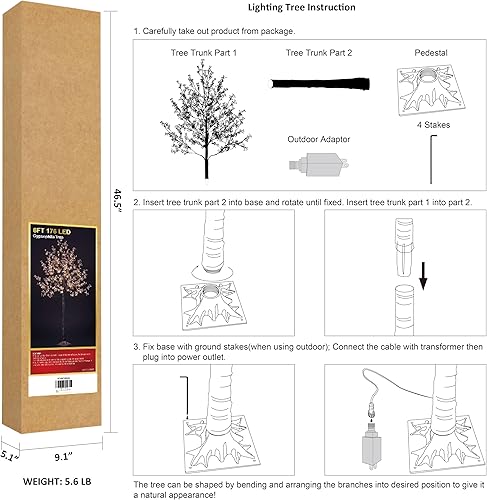 Miniatura 7 de Lightshare Árbol de gypsophila iluminado de 6 pies, 176 luces LED, flores artificiales para el aliento del bebé con luces para boda, hogar,