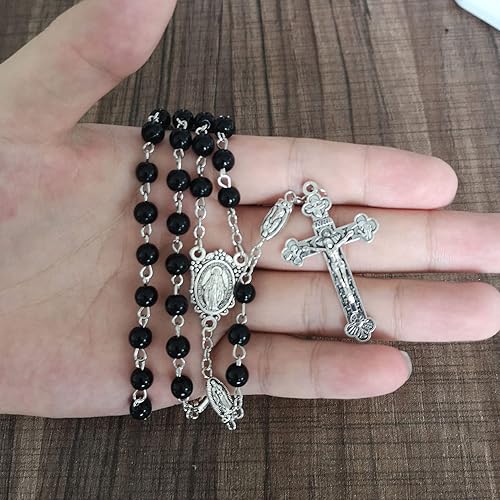 Miniatura 5 de Rnivida Collar de rosario de cuentas católicas con Virgen María, Jesús Crucifijo, Medalla Milagrosa Regalos de oración para mujer