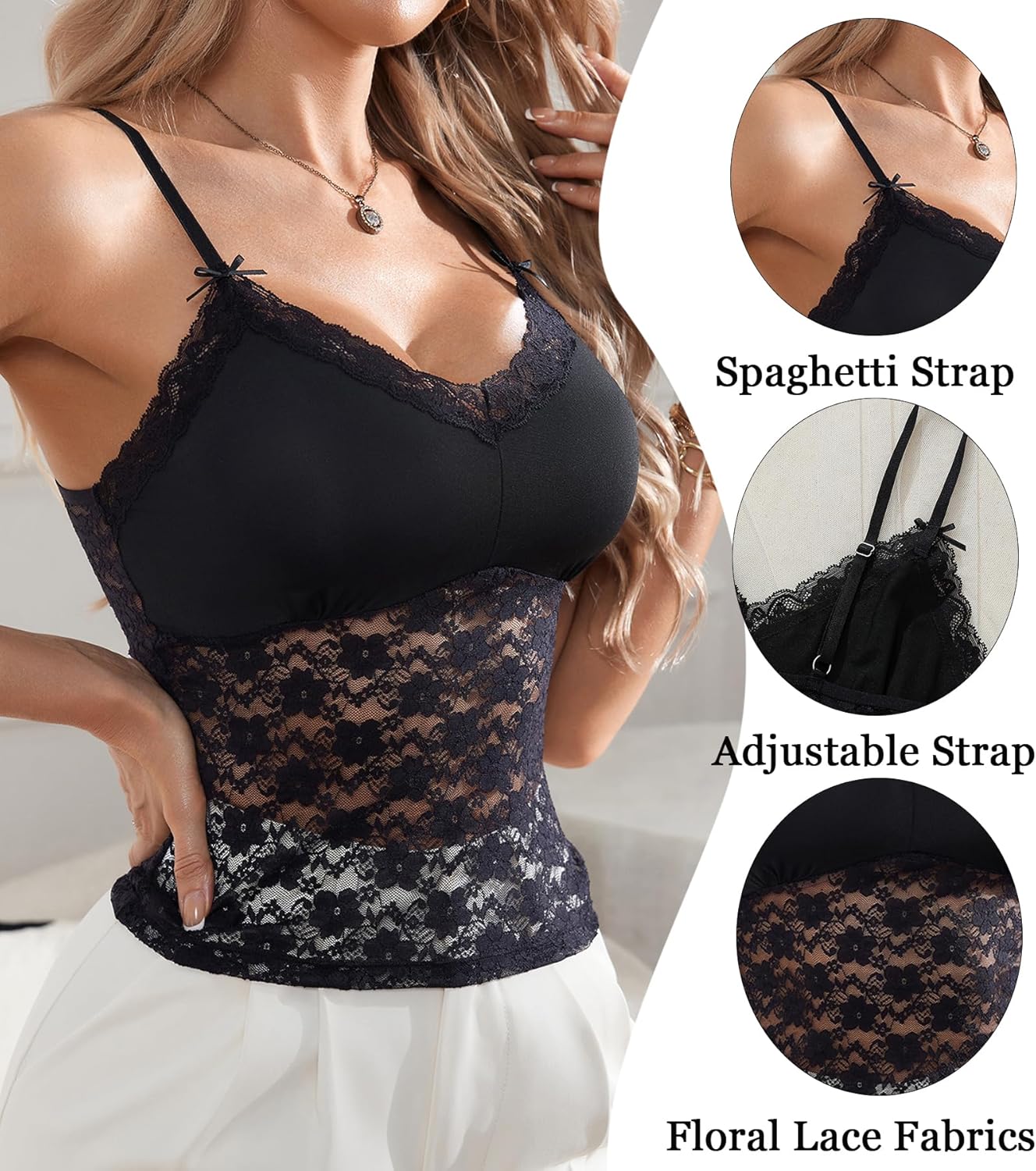Lace Camisole for Women Sexy Spaghetti Strap Tank Top Going Out Y2K Cami Tops - Image 4