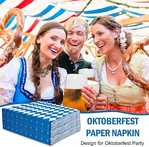 Miniatura 4 de Whaline Paquete de 80 servilletas Oktoberfest de 6.5 x 6.5 pulgadas, servilletas de papel desechables para el Oktoberfest para el festival de