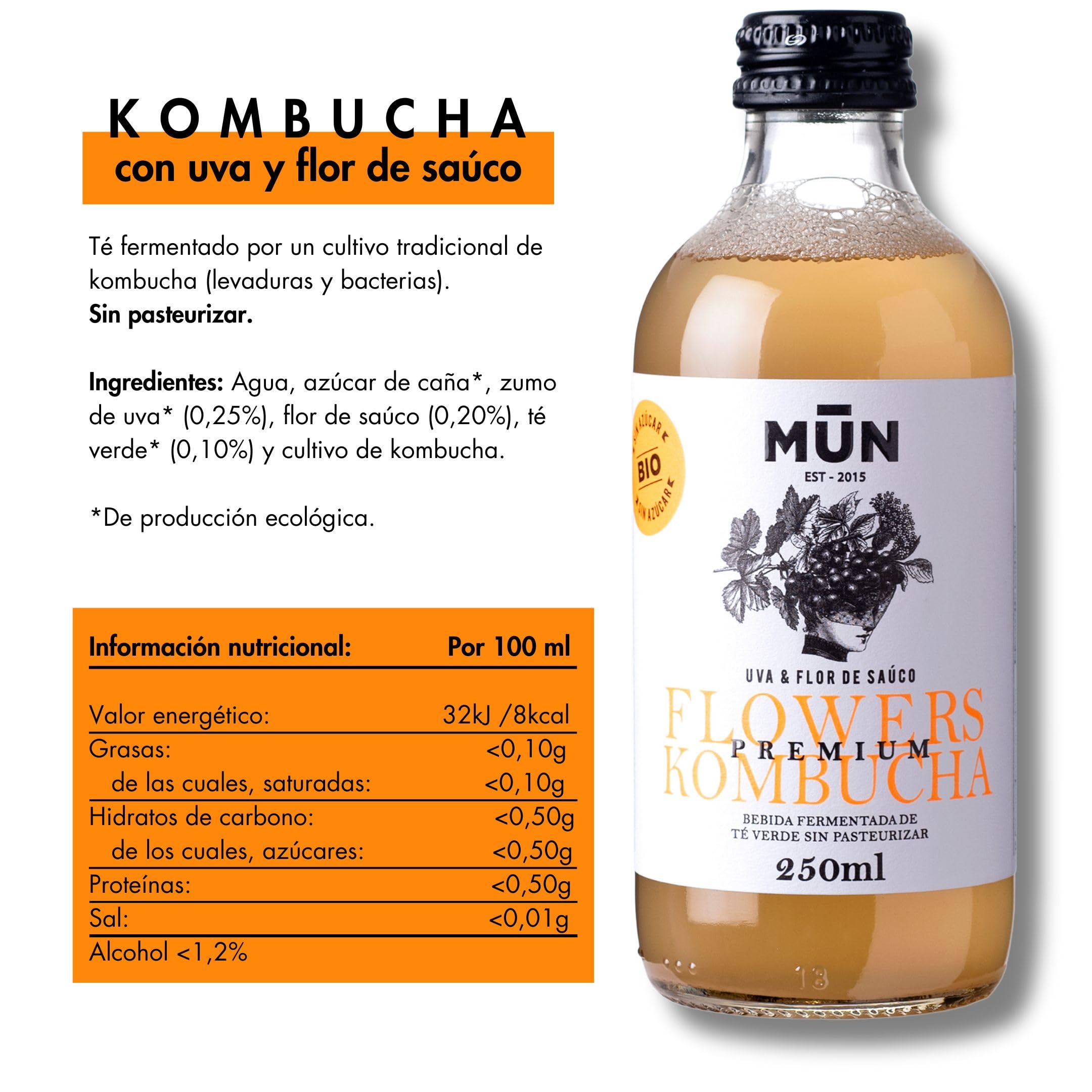 KOMBUTXA BEBIDA TE KOMBUCHA ORGANICA - Pack 12x250ml | Sapori Misti | Bevanda Energetica al Tè Fermentato Biologico | Senza zuccheri aggiunti