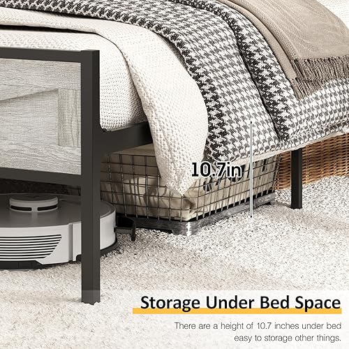 Miniatura 7 de Base de cama de tamaño matrimonial con estación de carga, plataforma de metal con cabecero y luz LED, cama de almacenamiento de granja para