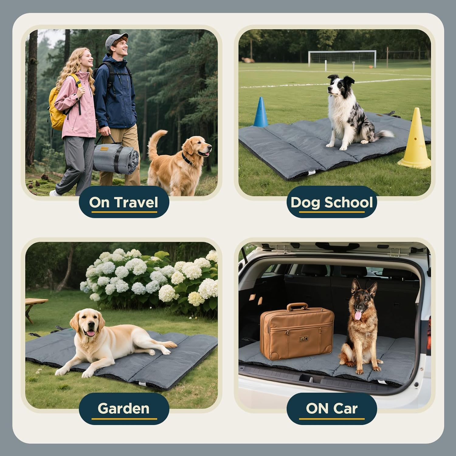 Gimars Upgraded Outdoor Dog Bed with Waterproof Film, Easy to Roll Up with Buckle, Large Travel Pet Bed for Medium & Large Dog, Portable, Foldable, Washable for Camping,Traveling