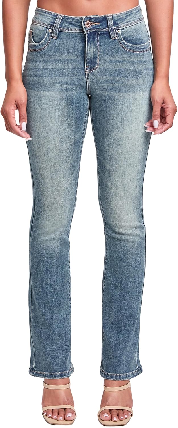 YMI Women’s Wannabettabutt Mid Rise Bootcut Jeans