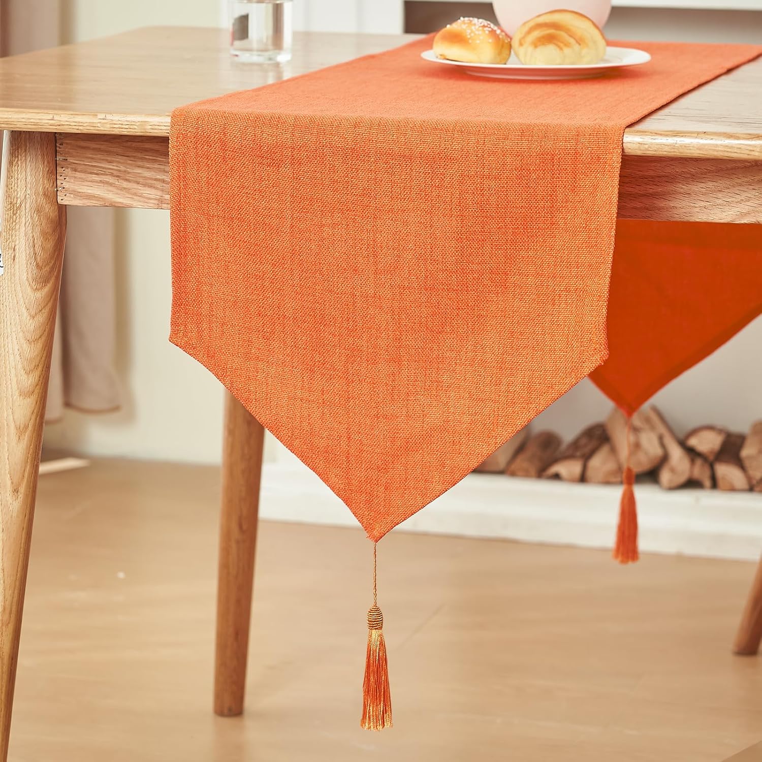 WAITER TREE Linen Style Table Runner with Tassels Washable