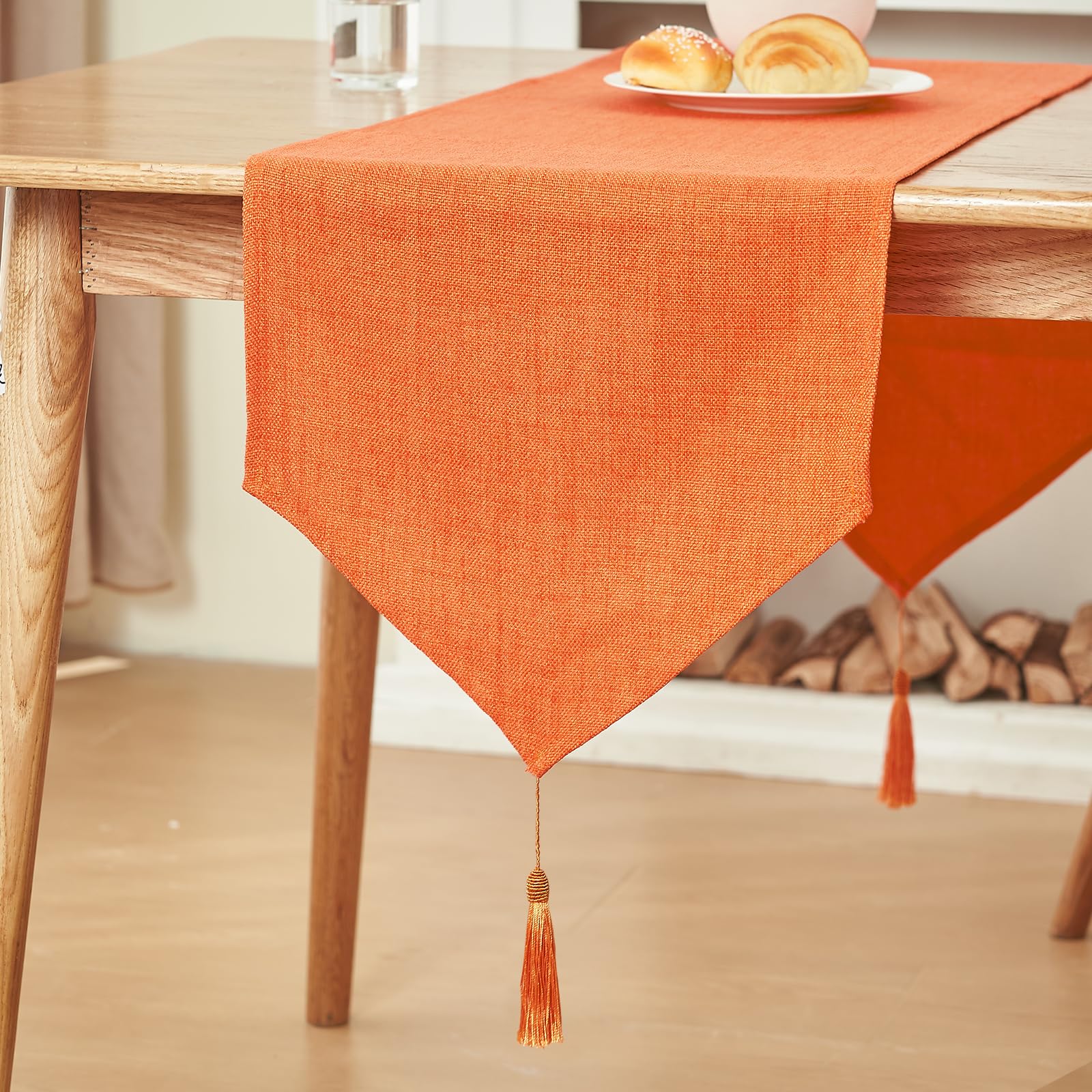 WAITER TREE Table Runner for Dining Table with Tassels 35x300 cm, Faux Linen Waterproof Table Runners for Party Home Docorations Birthday Wedding Bridal Baby Shower Christmas Thanksgiving - Orange — image 1