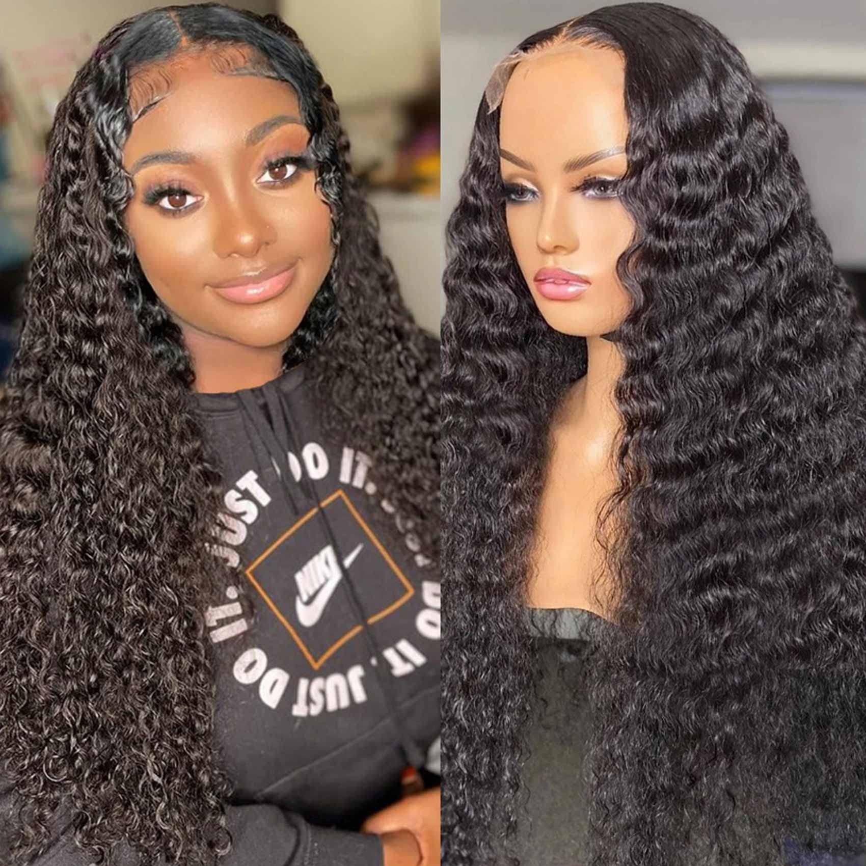 Amazon.com : VIVIBABI Deep Wave Lace Front Wigs Human Hair Wig 4x4 Lace  Closure Wig with Baby Hair 180% Density Brazilian Virgin Curly Deep Wave  Human Hair Wigs for Women Natural Black