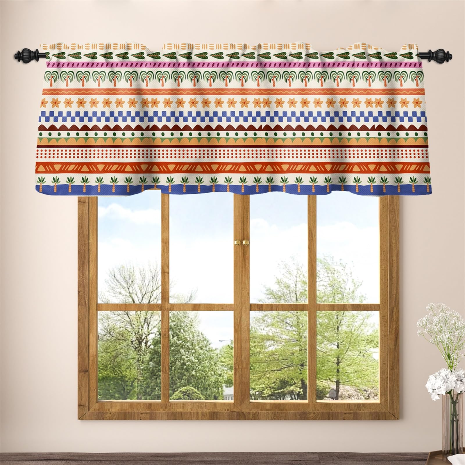 Rideaux de cuisine bohèmes cantonnière occultante ethnique 132x45