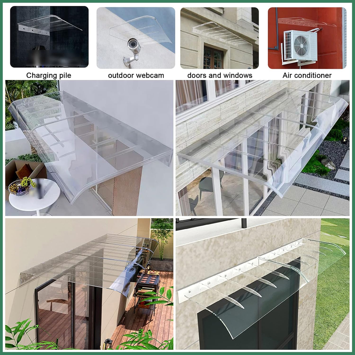 UV Protection Window Awning, Outdoor Patio Door Canopy, Modern Polycarbonate Sun Shade, Arched Entry Awning, Weather-Resistant Pergola Cover (20"x16")