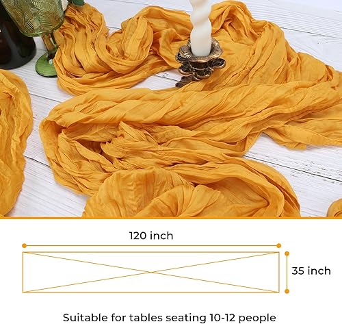 Vista 4 de Babenest Camino de mesa de tela de queso dorado, paquete de 3 caminos de mesa de gasa de 10 pies para decoración de despedida de soltera, baby