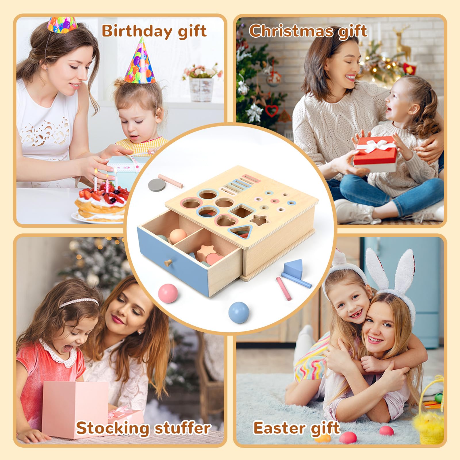 Montessori Spielzeug ab 1 2 3 Jahr, Holzspielzeug Kinder Farbe Sortierspiel Baby Spielzeug 1 Jahr Kinderspielzeug ab 1-3 Jahre Geschenk Mädchen Jungen Motorikspielzeug Lernspiele ab 1 Jahr