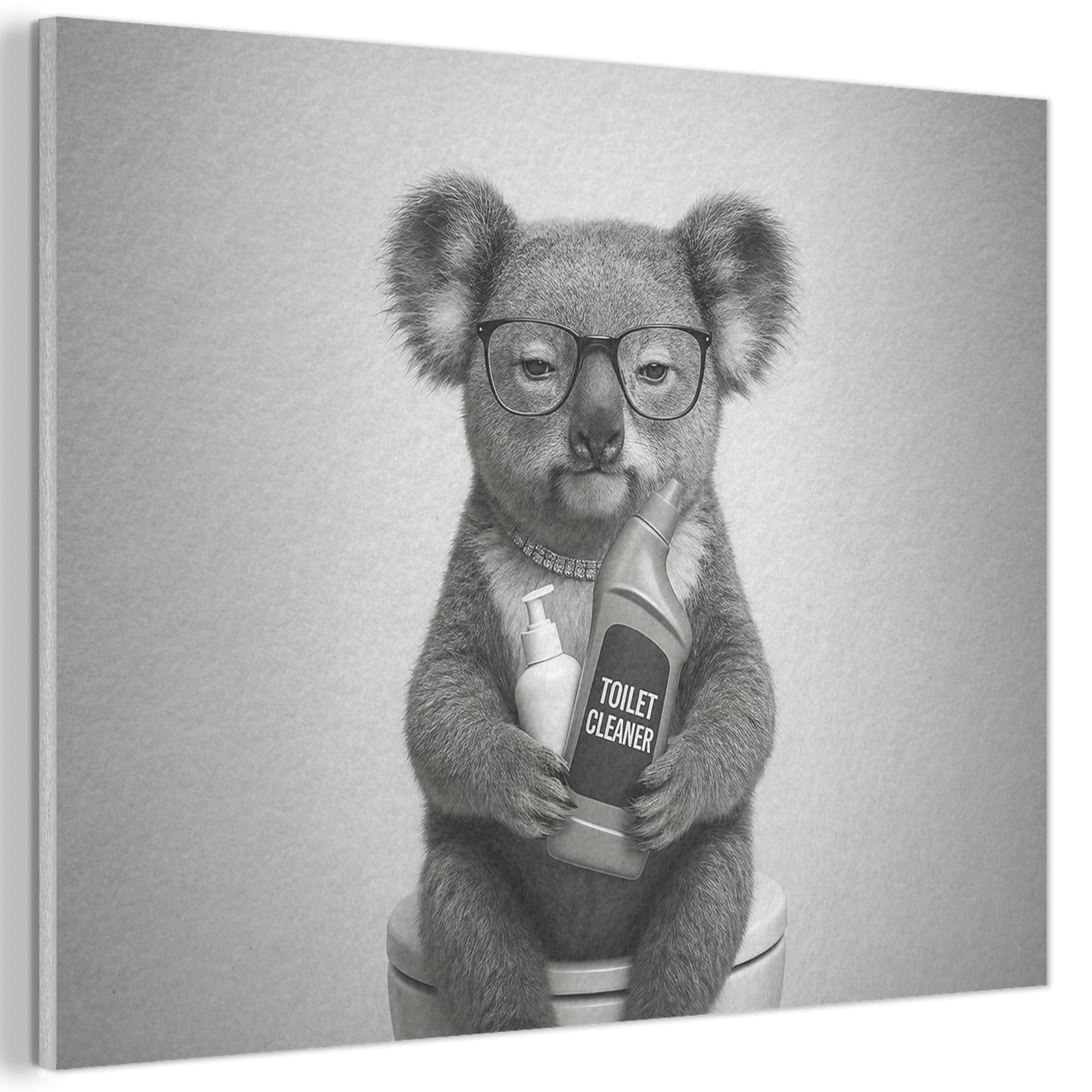 MuchoWow© Felt Panel 100x70 cm Framed Design Print Accent Interior Wallart Decoration Wall Art Koala - Glasses - Toilet