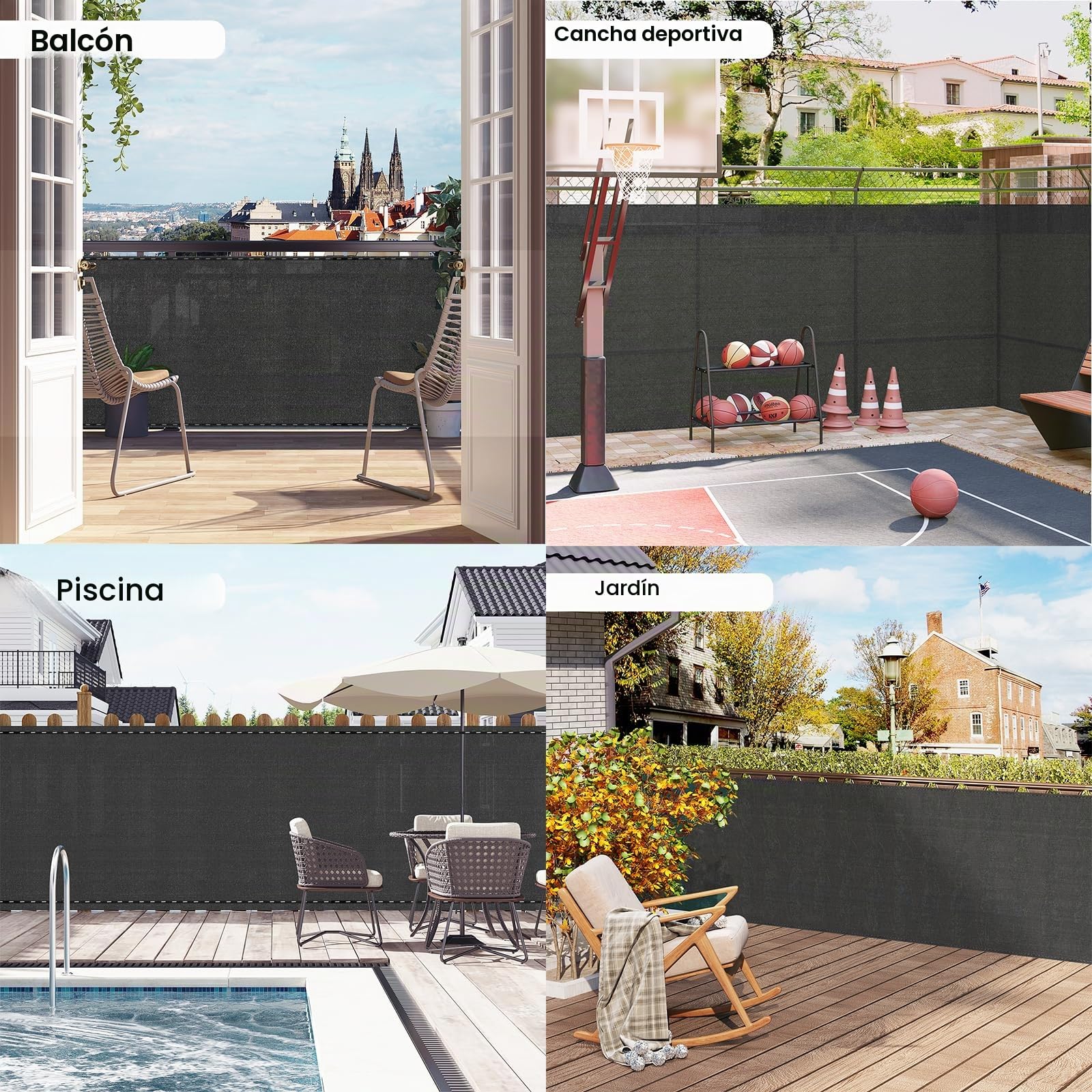 WOLTU Malla Ocultación 1x20 m, Pantalla para Jardín Patio, Malla Sombreo contra el Viento, con Ojales y Bridas, Tela HDPE 280 g/m², Valla Privacidad Anti-UV para Jardín y Huerto, Antracita