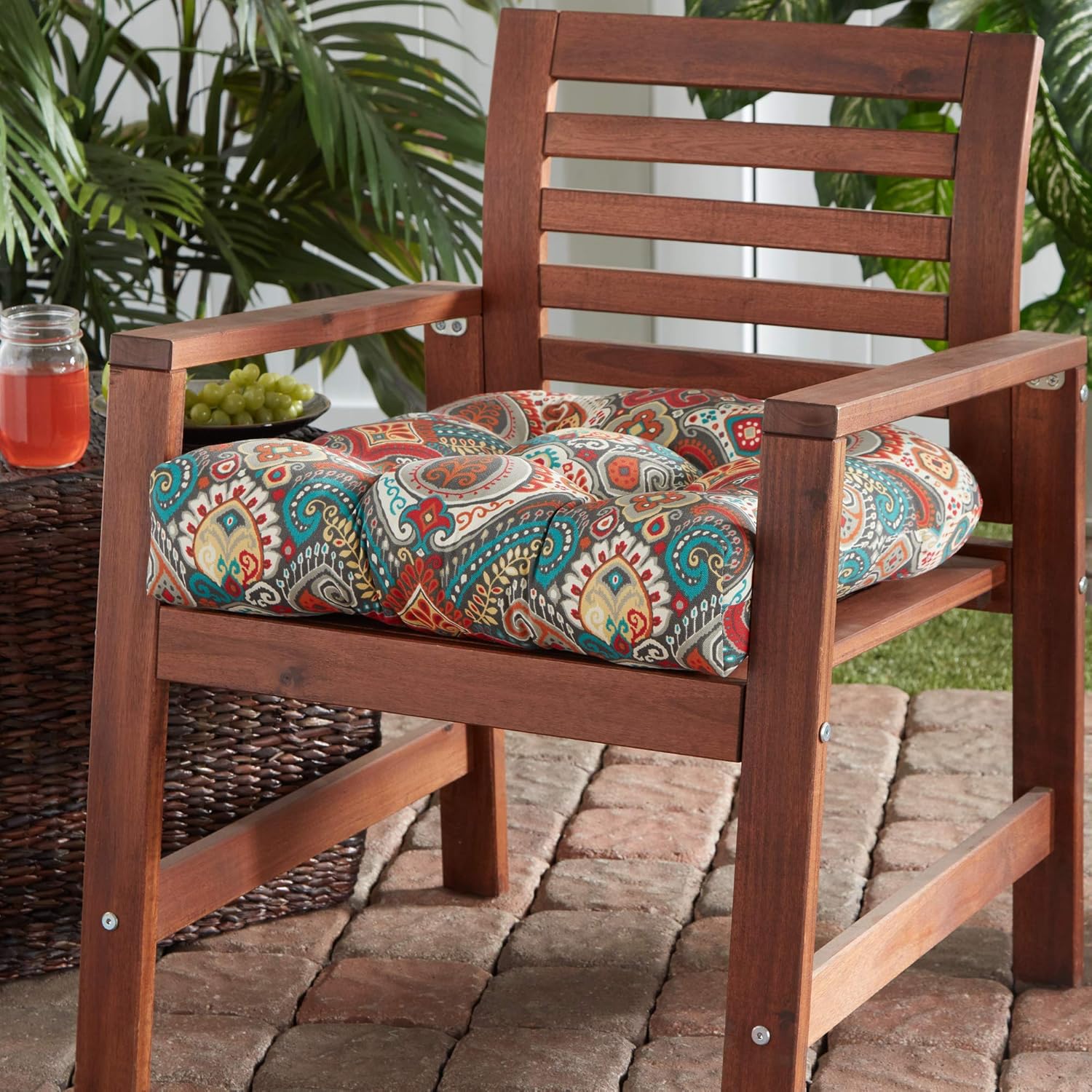greendale home fashions outdoor square tufted dining seat cushion, set of 1, painted desert painted desert set of 1
