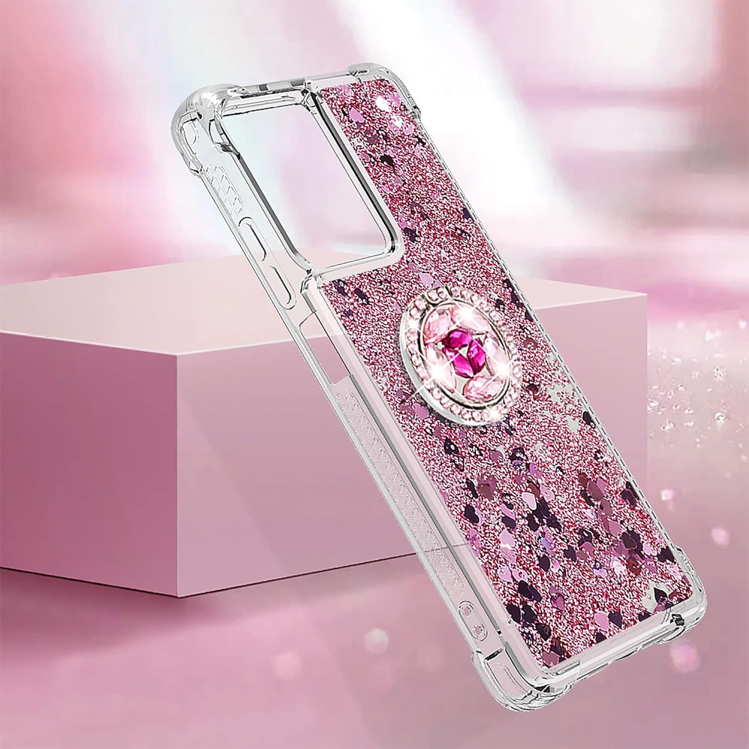 CCSmall Clear Glitter Case for Xiaomi Redmi Note 12 Pro 5G, Flowing Liquid Quicksand Bling Sparkly Cover with Diamond Ring Holder Rugged Case for MI Poco X5 Pro/Redmi Note 12 Pro LSZ Rose Gold - Image 4