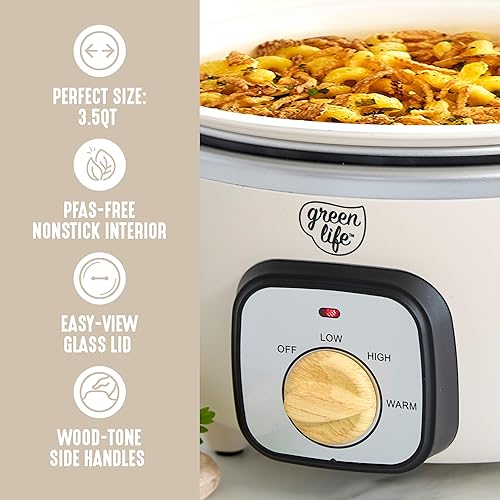 Miniatura 7 de GreenLife Olla de cocción lenta de 3.5 cuartos de galón, sin PFAS, de cerámica, antiadherente, extraíble, extraíble, programable, mantiene el calor,