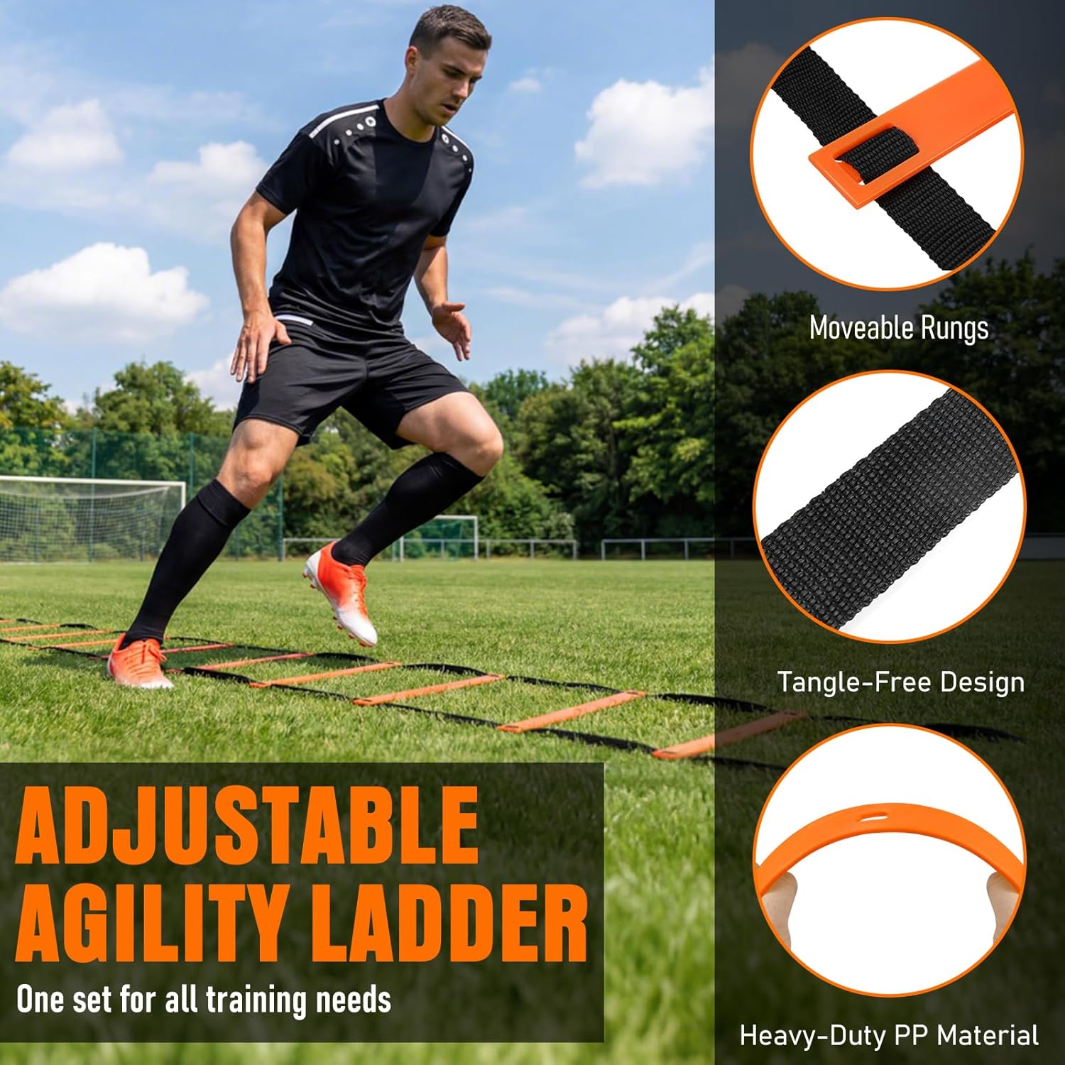 Agility Ladder, Soccer Football Training Equipment Set - 20ft Speed Ladder, 4 Hurdles,Parachute, 12 Cones & Jump Rope | Agility & Speed Training for Kids Youth Adults,Basketball & Football Accessories